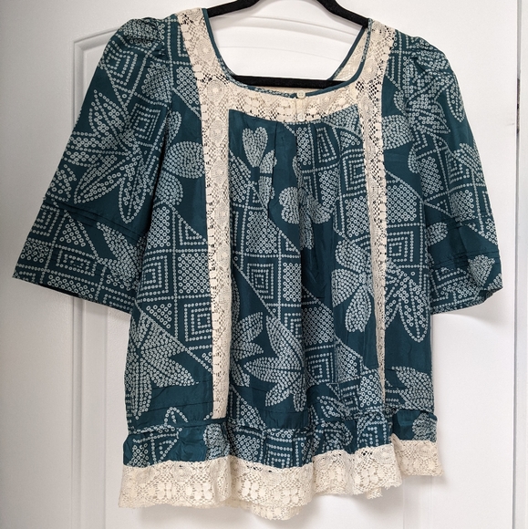 Like New BCBGMAXAZRIA Silk Lace Trim Top - Picture 12 of 14